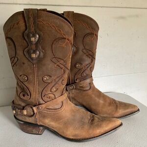 Durango Crush Heart Concho Brown Leather Western Cowboy Boots RD4155 Womens 10M